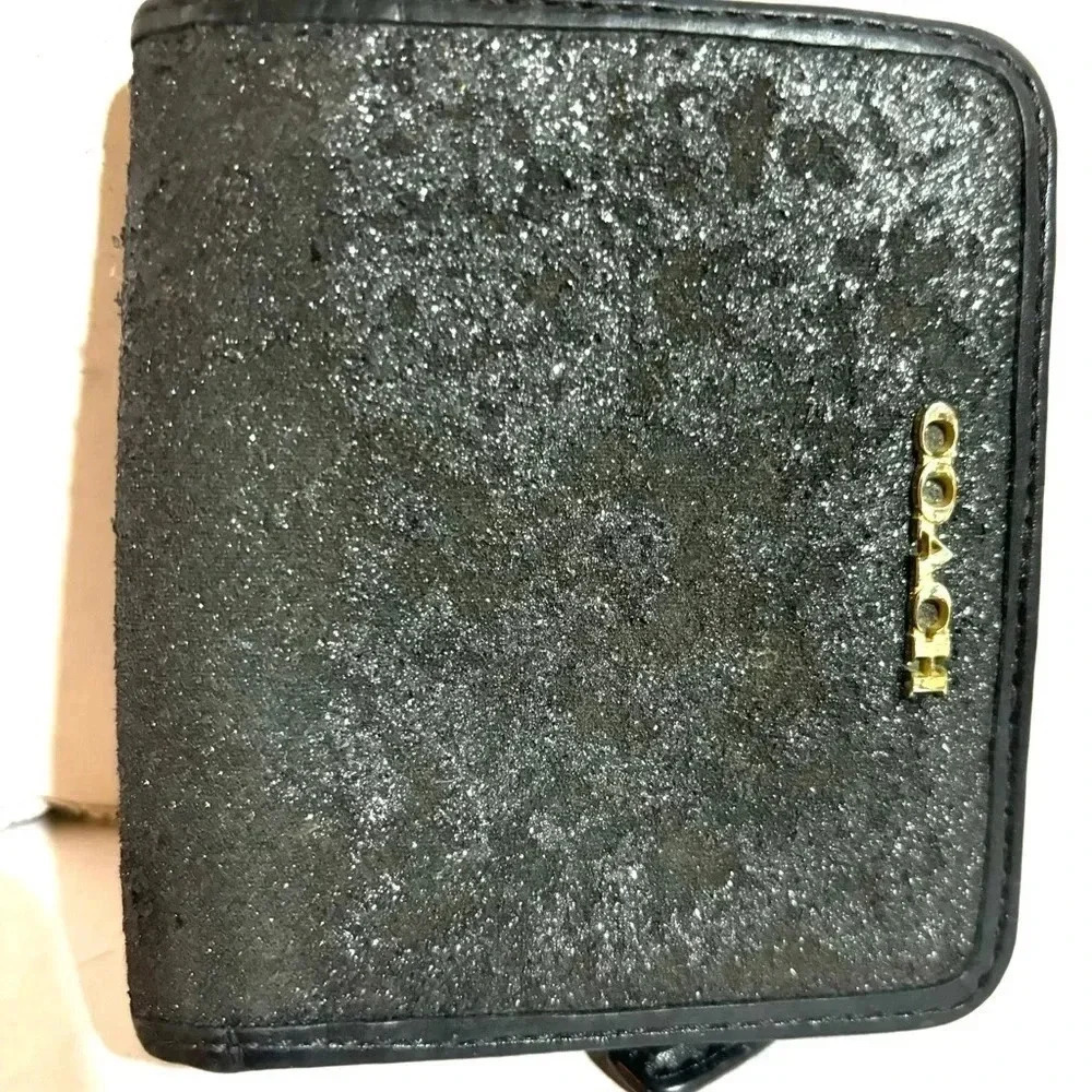 Coach black/ gray glitter leather wallet - Picture 2 of 7
